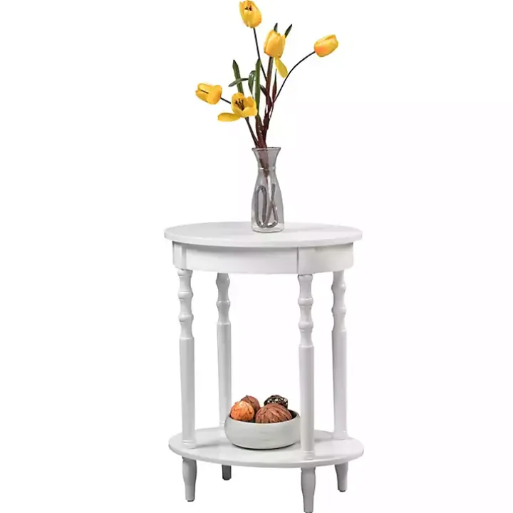 White Spindle Legs Oval Accent Table