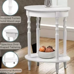 White Spindle Legs Oval Accent Table