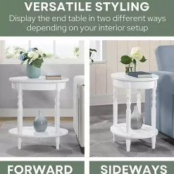 White Spindle Legs Oval Accent Table