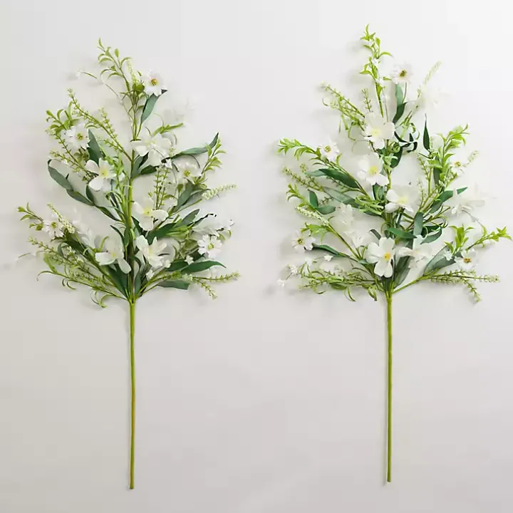 White Spring Flower Stems, Set of 2