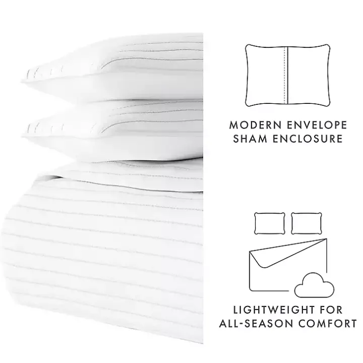 White Stitched Stripes 3-pc. King Quilt Set