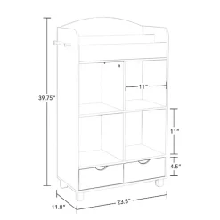 White Storage Cabinet Bookshelf with 2 Navy Bins