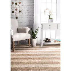 White Stripe Jute Area Rug, 5x8
