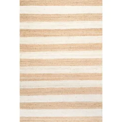 White Stripe Jute Area Rug, 5x8