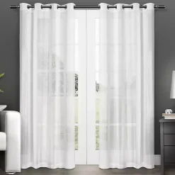 White Stripe Sheer Curtain Panel Set, 84 in.