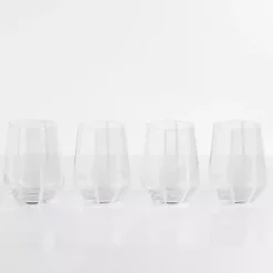 White Striped Stemless Wine Glasses, Set of 4