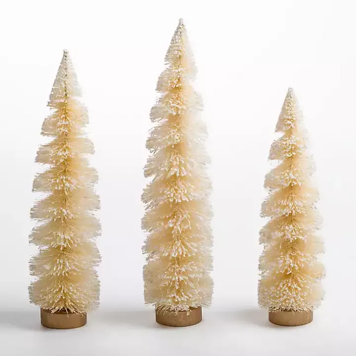 White Swirl Bottle Brush Christmas Trees, Set of 3