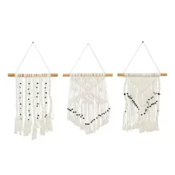 White Tasseled Macrame Wall Hangings, Set of 3