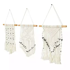 White Tasseled Macrame Wall Hangings, Set of 3