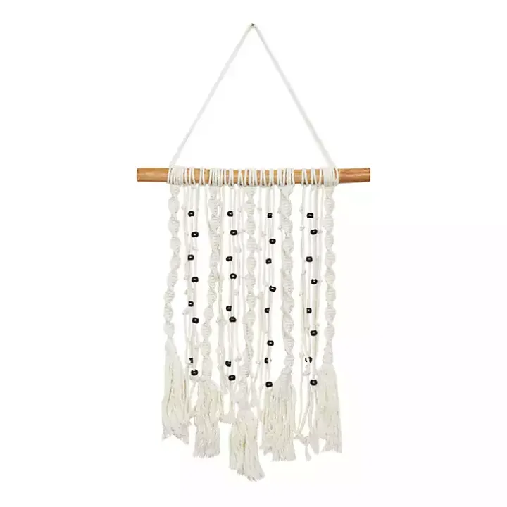 White Tasseled Macrame Wall Hangings, Set of 3