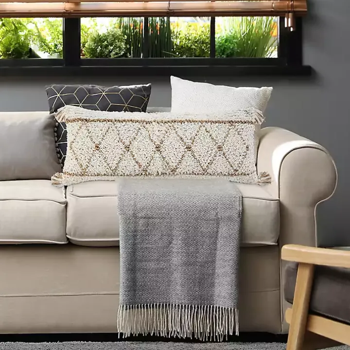 White Textured Diamond Lumbar Pillow