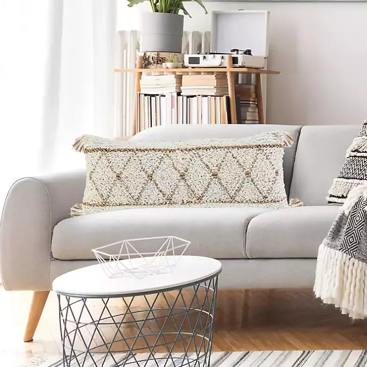 White Textured Diamond Lumbar Pillow