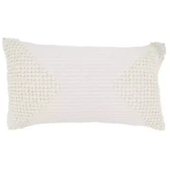 White Textured Woven Diamond Lumbar Pillow