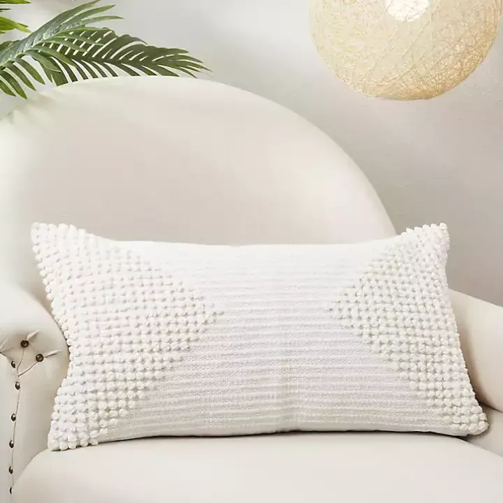 White Textured Woven Diamond Lumbar Pillow