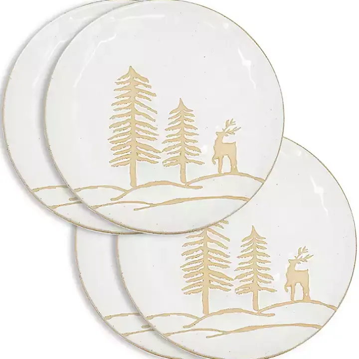 White Trees and Deer Dinner Plates, Set of 4