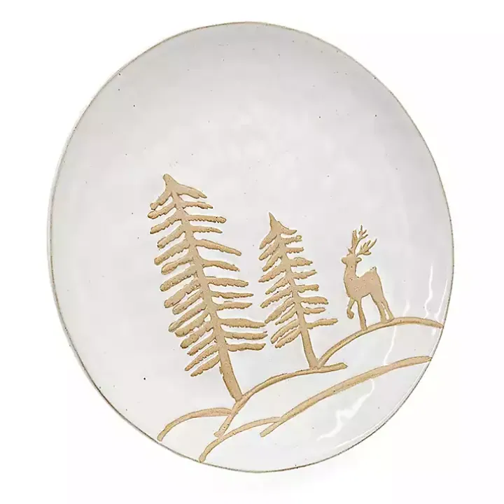 White Trees and Deer Dinner Plates, Set of 4