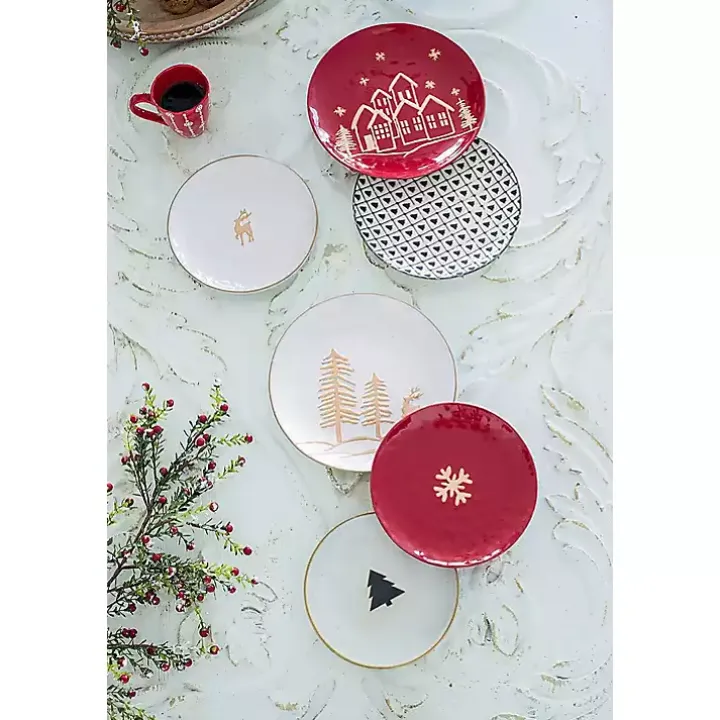 White Trees and Deer Dinner Plates, Set of 4