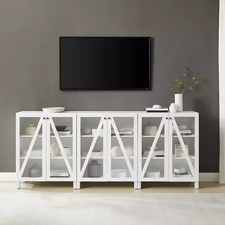 White Triangle 6-Door Wood Media Cabinet