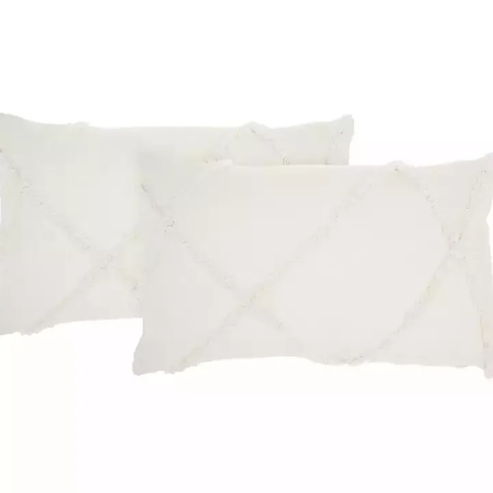 White Tufted Diamond Lumbar Pillows, Set of 2