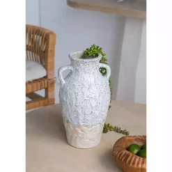White Two-Tone Ceramic Jug Vase with Handles
