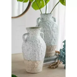 White Two-Tone Ceramic Jug Vase with Handles