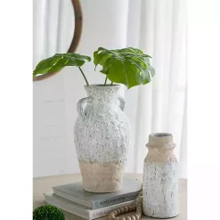 White Two-Tone Ceramic Jug Vase with Handles