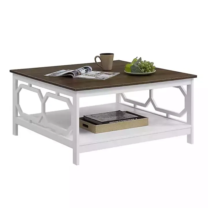 White Two-Tone Geometric Sides Square Coffee Table