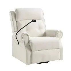 White Upholstered Lift Assist Massaging Recliner