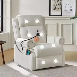 White Upholstered Lift Assist Massaging Recliner