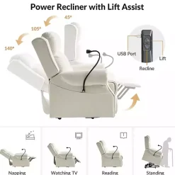 White Upholstered Lift Assist Massaging Recliner