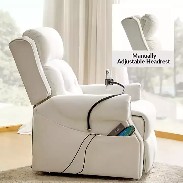White Upholstered Lift Assist Massaging Recliner