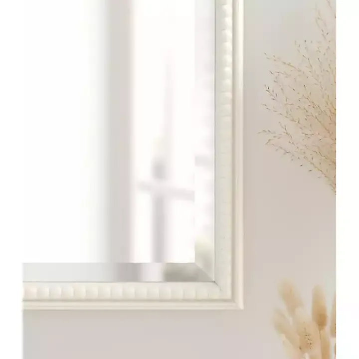 White Vintage Beaded Wall Mirror, 30 in.