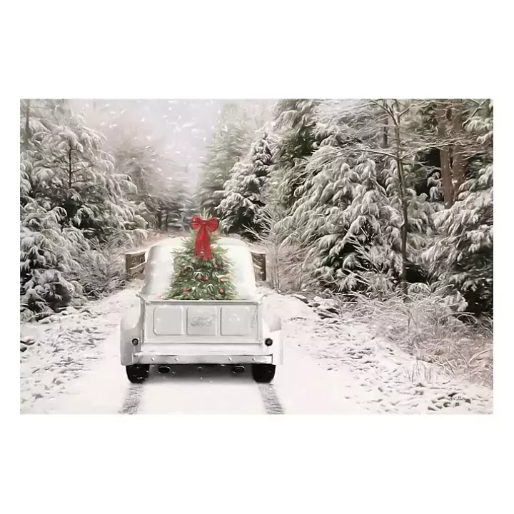 White Vintage Truck and Trees Canvas Art Print