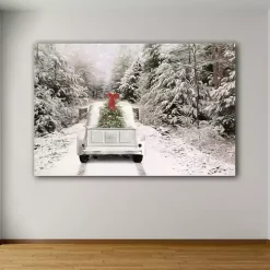 White Vintage Truck and Trees Canvas Art Print