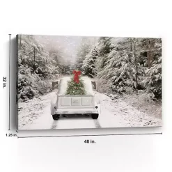 White Vintage Truck and Trees Canvas Art Print