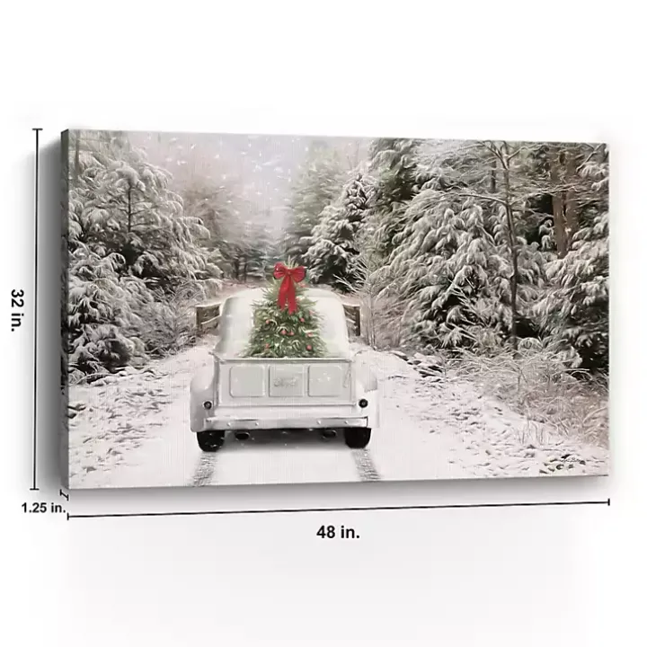 White Vintage Truck and Trees Canvas Art Print