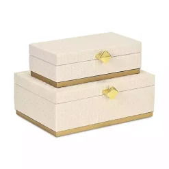 White Vinyl Rattan Rectangular Boxes, Set of 2