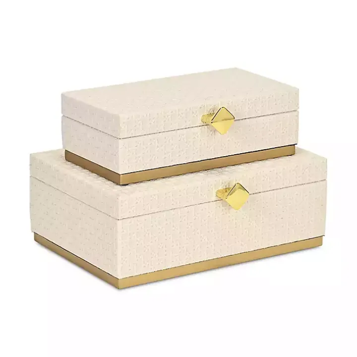 White Vinyl Rattan Rectangular Boxes, Set of 2