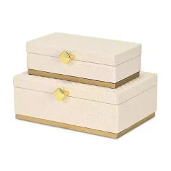 White Vinyl Rattan Rectangular Boxes, Set of 2