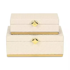 White Vinyl Rattan Rectangular Boxes, Set of 2