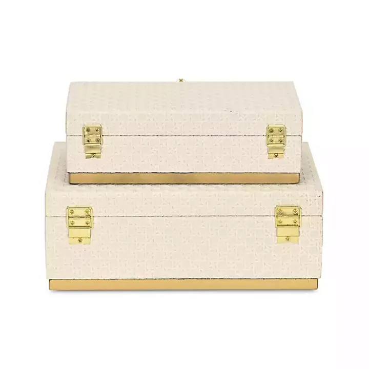 White Vinyl Rattan Rectangular Boxes, Set of 2