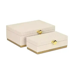 White Vinyl Rattan Rectangular Boxes, Set of 2