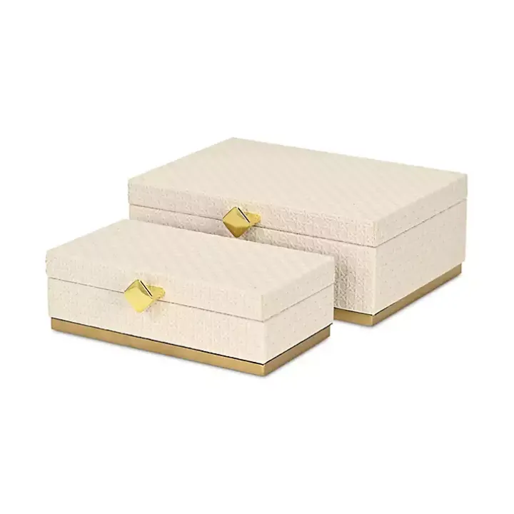 White Vinyl Rattan Rectangular Boxes, Set of 2