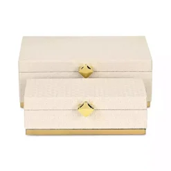White Vinyl Rattan Rectangular Boxes, Set of 2