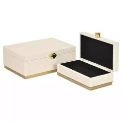 White Vinyl Rattan Rectangular Boxes, Set of 2