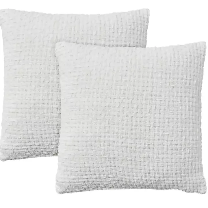 White Waffle Knit Chenille Throw Pillows, Set of 2