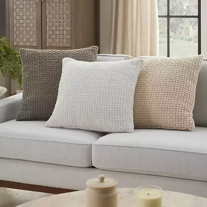 White Waffle Knit Chenille Throw Pillows, Set of 2
