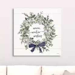 White Warm Winter Wishes Wreath Canvas Art Print