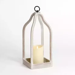 White Washed Beaded Open Lantern, 18 in.