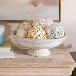 White Washed Mango Wood Pedestal Bowl, 12 in.